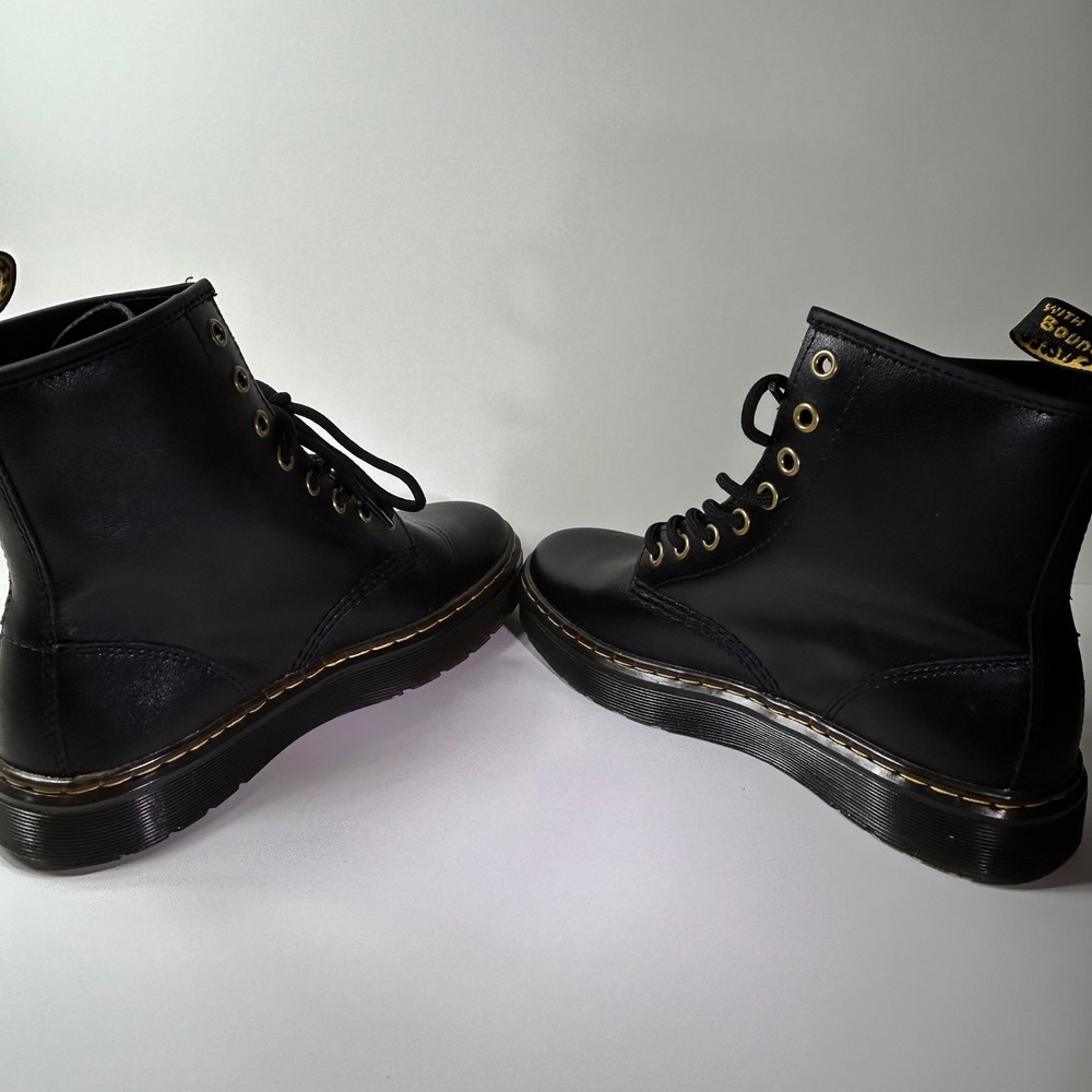 Dr. Martens Zavala Black Leather Combat Boots Gold Eyelets Womens 7 AW004 - Picture 9 of 14